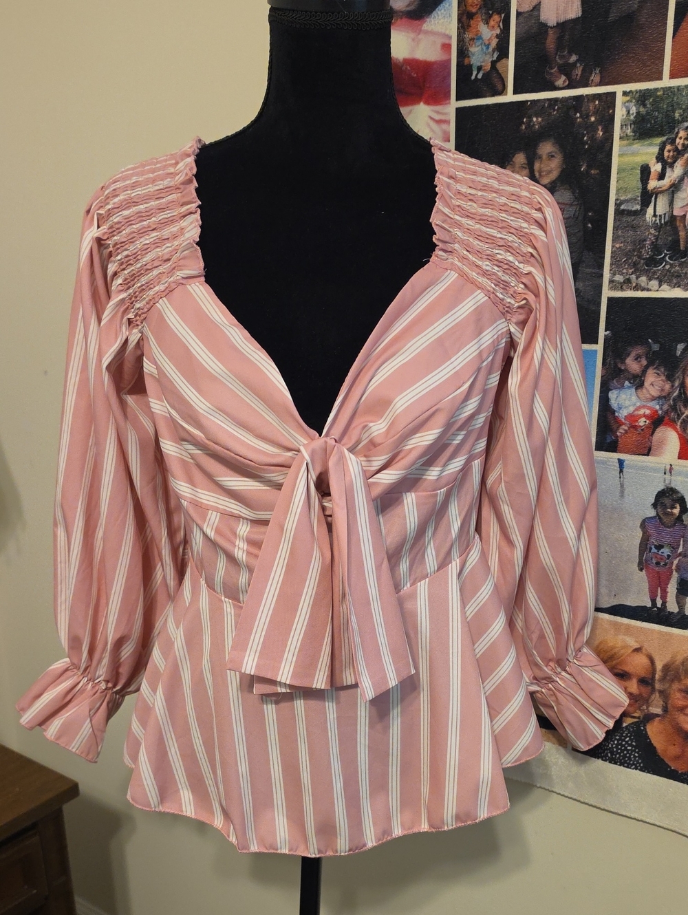 Women's Pink Striped Tie-Front Blouse